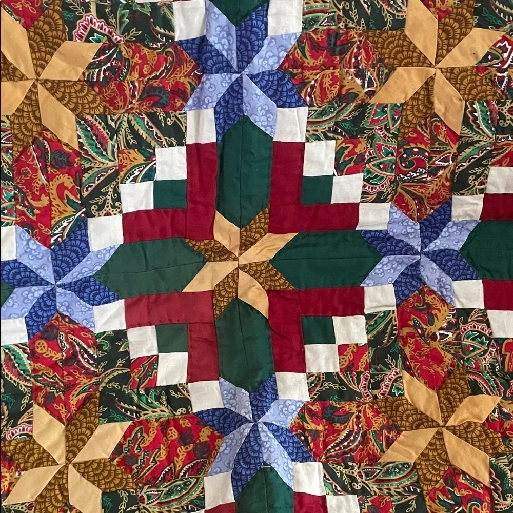 Quilted Blanket String Star Red and Green Polyester Fiber Blanket